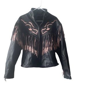 * New Pink fringed leather motorcycle jacket chaps